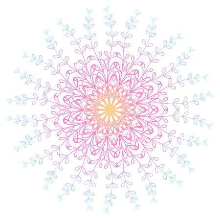 Vector boho mandala with floral patterns in pink and blue colors. Flower mandala.のイラスト素材