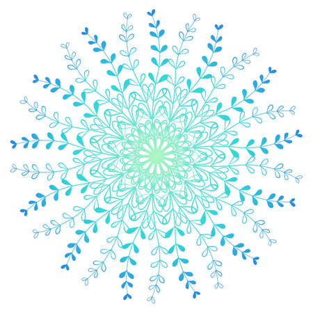 Vector boho mandala with floral patterns in green and blue colors. Flower mandala.のイラスト素材