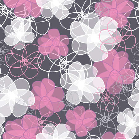 Gray seamless vector pattern for design and fashion prints. Vintage floral background. Flowers pattern with white and pink flowers on a gray background.のイラスト素材