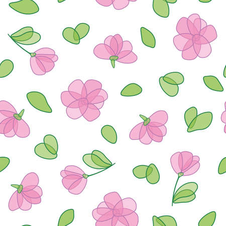 Pink flower mess in garden. Seamless vector pattern for design and fashion prints. Cute irregular with white background.のイラスト素材