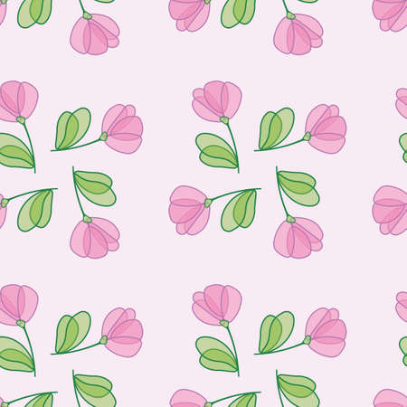 Pink regular vector flower background. Seamless pattern for invitations, wrapping papers or cards. Fan shaped flowers in horizontal and vertical layout.のイラスト素材