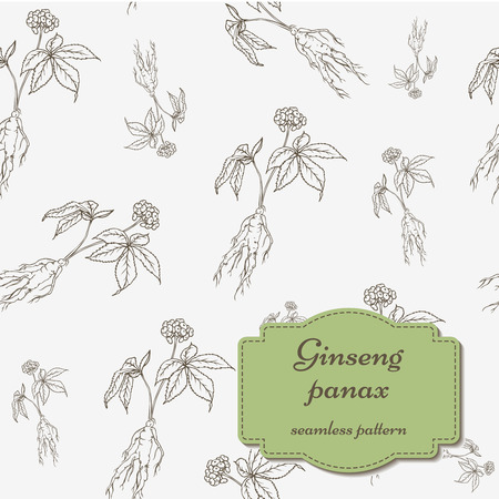 Root and leaves panax ginseng seamless pattern.のイラスト素材