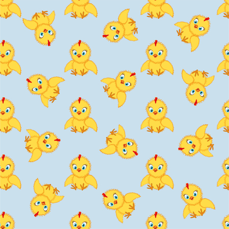 Baby chickens set isolated on white background. Cute cartoon chicken set. Funny yellow chickens in different poses, vector illustration.のイラスト素材