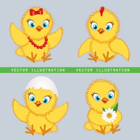 Baby chickens set isolated on white background. Cute cartoon chicken set. Funny yellow chickens in different poses, vector illustration.のイラスト素材