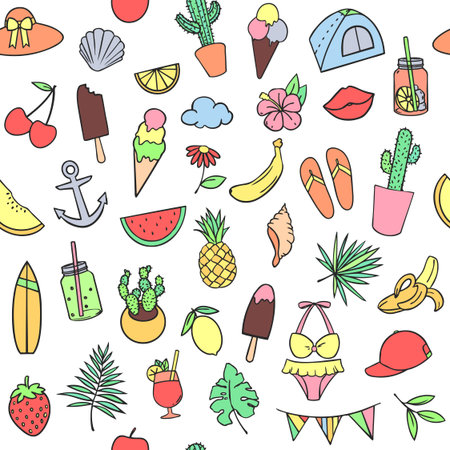 Summer set seamless pattern - vector illustration. Hand drawn illustration