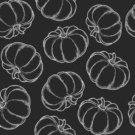 Vegetarian food. Hand drawn pumpkin seamless pattern. Vector vintage vegetables illustration.  For wrapping paper, street festival, farmers market, country fair, shop, menu, cafe, restaurantのイラスト素材