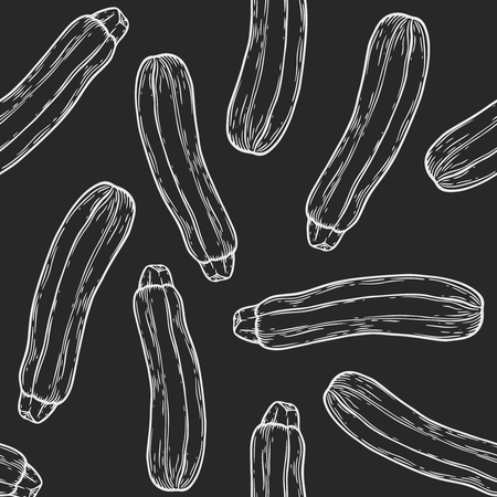 Vegetarian food. Hand drawn zucchini seamless pattern. Vector vintage vegetables illustration.  For wrapping paper, street festival, farmers market, country fair, shop, menu, cafe, restaurantのイラスト素材