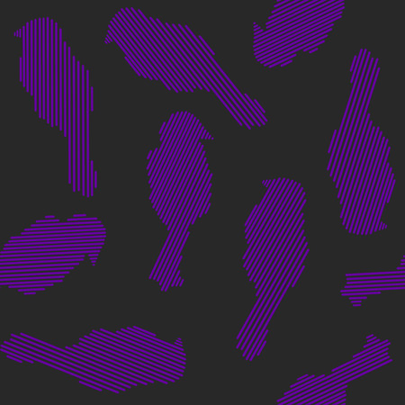 Silhouettes of birds from strips seamless pattern. Seamless animal print with birds. Trendy design for textile, cards, covers and other decorations. Vector illustration. Abstract geometric textureのイラスト素材