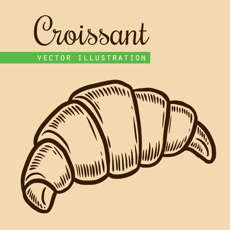 Vector  engraving  croissant on beige background. Vintage hand drawn illustration for menu, adsのイラスト素材