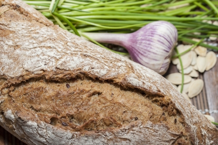 Close up shoot of a bread with spring onionの写真素材