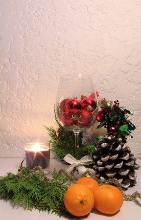 christmas decorations on the tableの写真素材