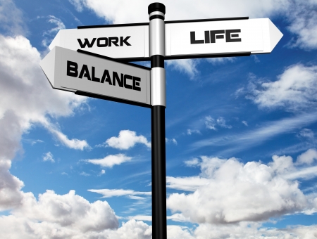 Work Life Balance Image of a signpost offering the directions to work and life, with balance between the two の写真素材