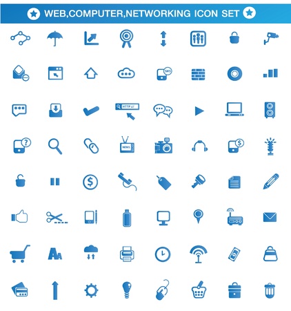 Universal Web, Computer, Networking blue style icon setのイラスト素材