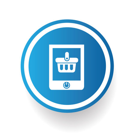 Shopping on mobile phone symbol on blue buttonのイラスト素材