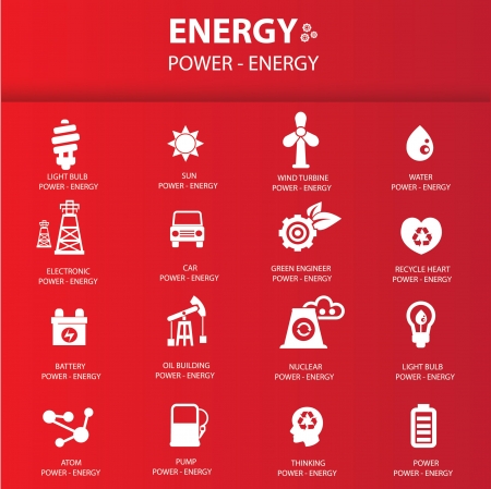 Energy icon set on red backgroundのイラスト素材