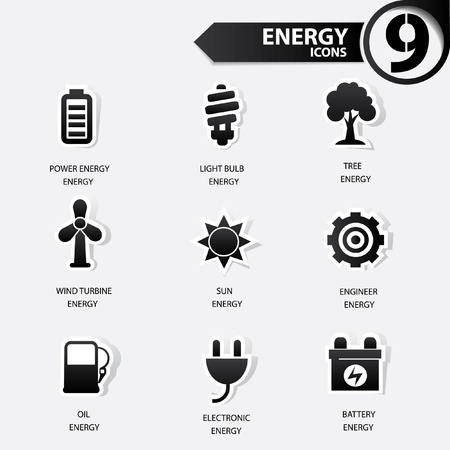 Ecology and energy icons,black versionのイラスト素材
