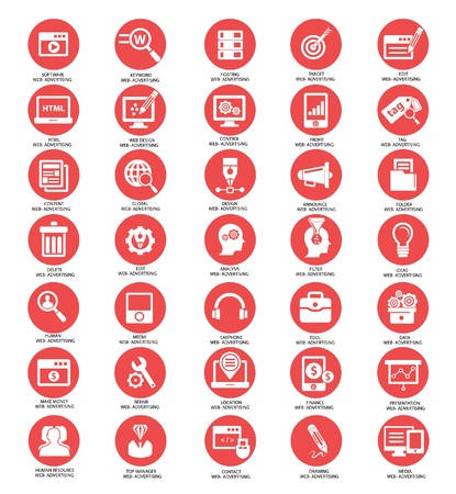 Advertise and Web media icons,Red circle version,White background,vectorのイラスト素材