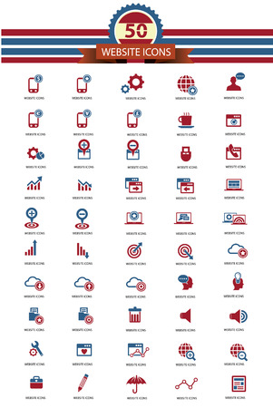 50 Website icon set with red and blue versionのイラスト素材