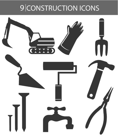 Construction objects,Black version,on white backgroundのイラスト素材