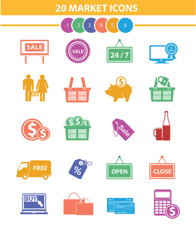 20 Market and shopping icons,Colorful version,vectorのイラスト素材