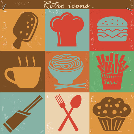 Food icons,Vintage version,vectorのイラスト素材