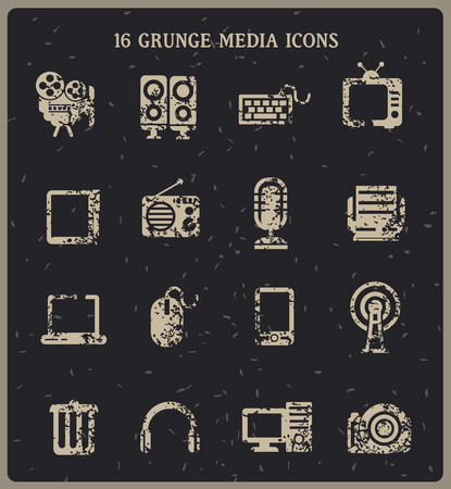 16 Grunge media icons,vectorのイラスト素材