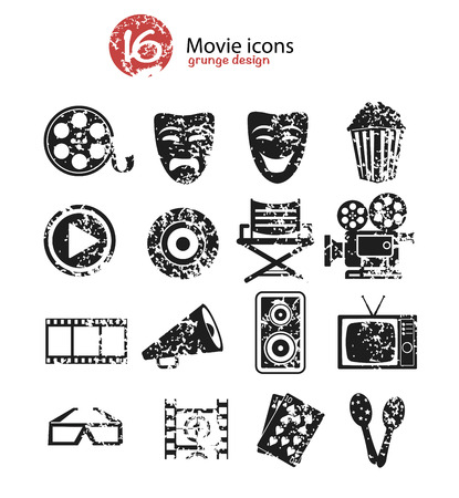 Movie icon set,black version,grunge vectorのイラスト素材