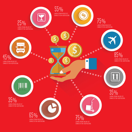 Money time info graphic design concept red versionのイラスト素材