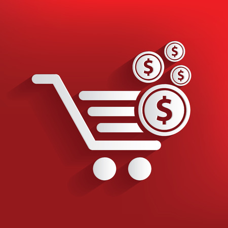Shopping cart design on red background,clean vectorのイラスト素材