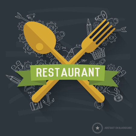 Spoon design on blackboard background,clean vectorのイラスト素材