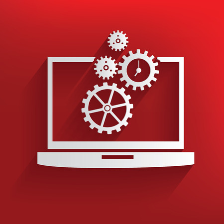 Computer system symbol on red background,clean vectorのイラスト素材