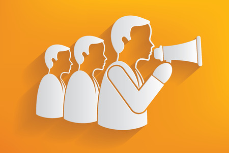 Announcer human resource on yellow background,clean vectorのイラスト素材