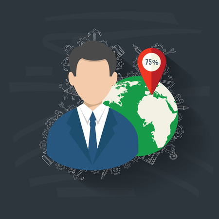 Global,Businessman on blackboard background,vectorのイラスト素材