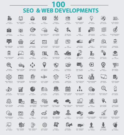 100 Icons,Set of SEO and Development icons,Clean vectorのイラスト素材