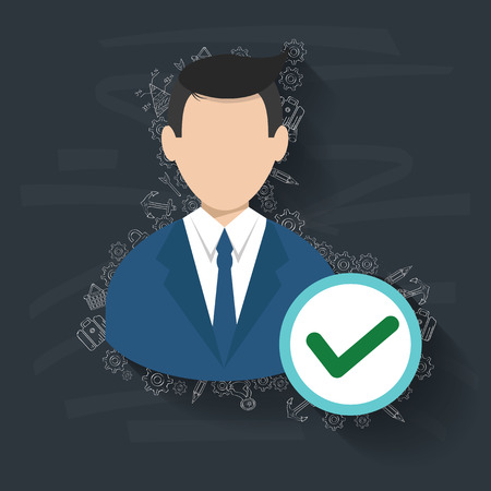 Check mark,Businessman on blackboard background,vectorのイラスト素材