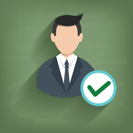 Check mark,Businessman on blackboard background,vectorのイラスト素材