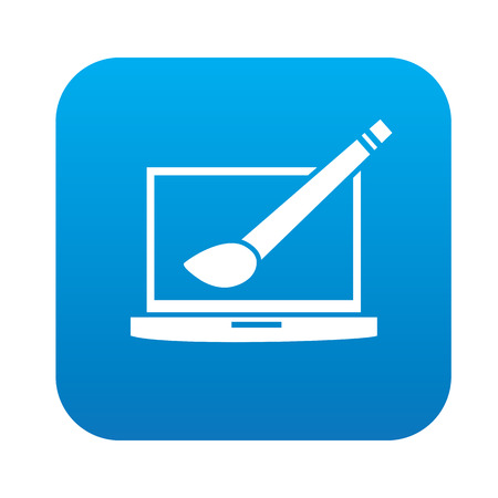 Laptop symbol design on blue button,clean vectorのイラスト素材