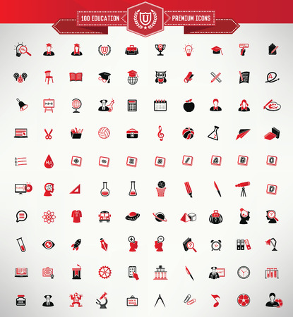 100 Education icon set,Red version,clean vectorのイラスト素材