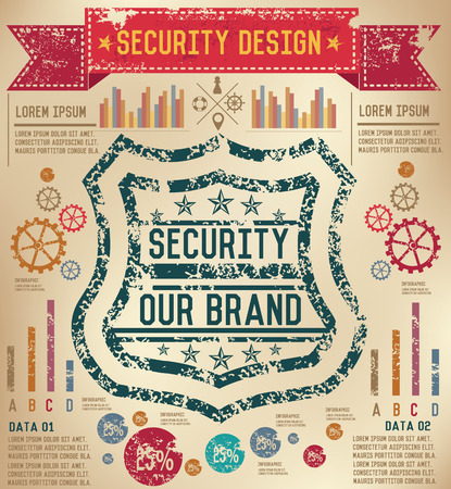 Security design on old paper background,info graphic,grunge vectorのイラスト素材