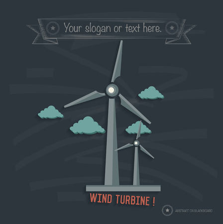 Wind turbine design on blackboard background,clean vectorのイラスト素材