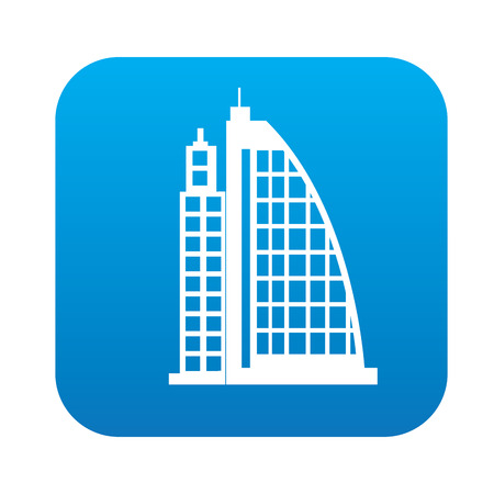 Building, Real estate icon on blue button, clean vectorのイラスト素材