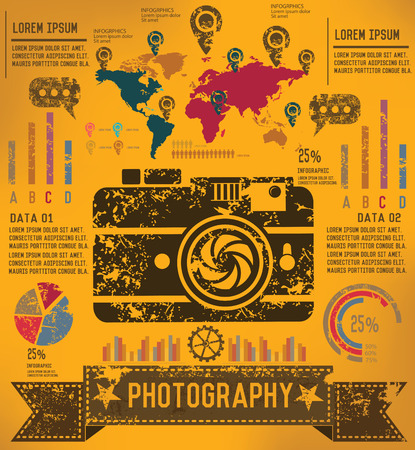 Photography design on old paper background,info graphic,grunge vectorのイラスト素材