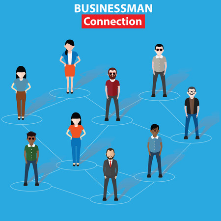 People, Connection on blue background, clean vectorのイラスト素材