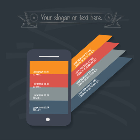 Mobile info graphic design on blackboard background,vectorのイラスト素材