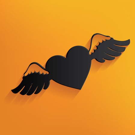 Heart fly design on yellow background,clean vectorのイラスト素材