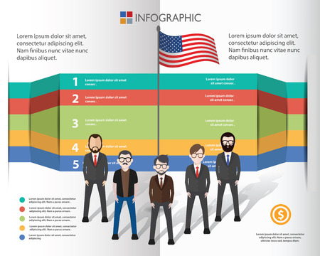 American flag and businessman info graphic design,clean vectorのイラスト素材