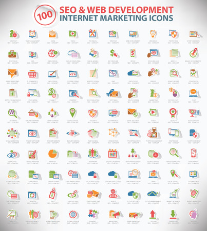 100 SEO and development icon set,Internet marketing icon set,Sticker design,clean vectorのイラスト素材