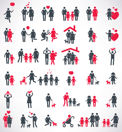 Happy family icon set,people design,red version,clean vector