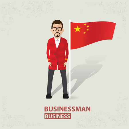 China flag and businessman design on old background clean vector.のイラスト素材