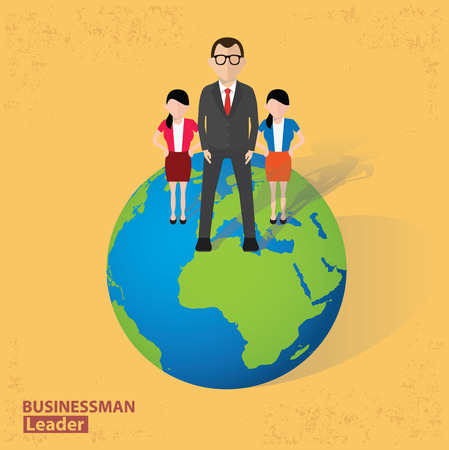 Businessman and global design on old background clean vector.のイラスト素材